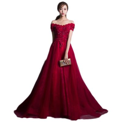 China Breathable Popular Fashionable Popular Long Skirt Length Wine Red Color Elements Lace Elements Luxury Elegant Wedding Dress for sale