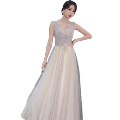 China New Fashion Breathable Sleeveless V-Neck Wedding Bridesmaid Evening Sleep Length High Type Dress for sale