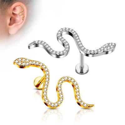 China Punk newcomer CZ piercing jewelry paved snake ear cartilage labret stud wholesale for sale