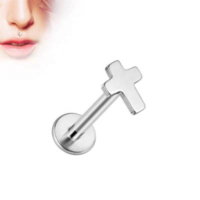 China FASHIONABLE Implant Grade Titanium Labret Stud 16g Internally Threaded Lip Ring With Cross Top for sale