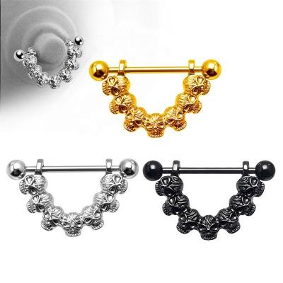 China Cool Punk Fashion Nipples Jewelry 14g Nipple Piercing Barbell With Skull Heads for sale