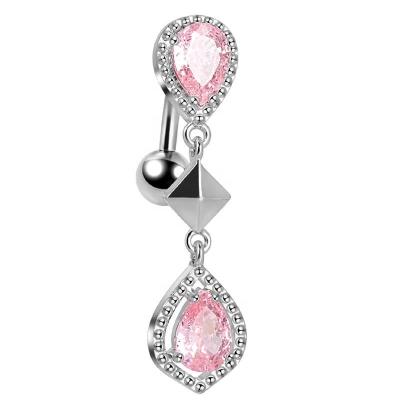 China FASHIONABLE Wholesales Women Piercing Jewelry Stainless Steel Belly Rings With Pink CZ Stone for sale