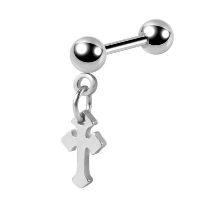 China TRENDY Style 16g Simple Stainless Steel Cross Dangle Barbell Earrings Wholesale for sale