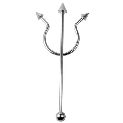 China Trendy Fashion Ear Jewelry Stainless Steel Fork 16g Piercing Industrial Barbell for sale