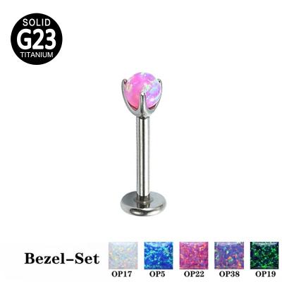 China Fashionable fancy bezel setting labret opal top ear studs internally threaded titanium g23 jewelry for sale