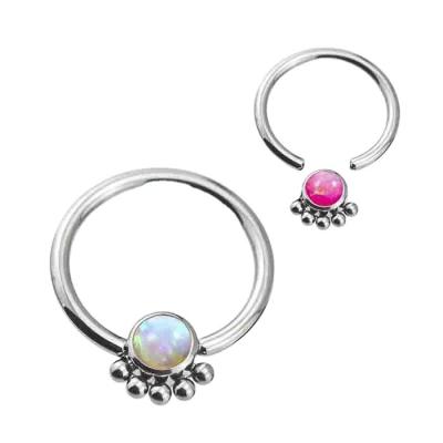 China FASHIONABLE cool titanium bcr nose ring decoration G23 piercing jewelry framing set opal captive pearl ring wholesale for sale