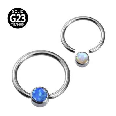 China FASHIONABLE Closure Ring 16g Ball Jewelry Titanium Pearl Piercing Captive Nose Ring With Bezel Set Opal Ball for sale