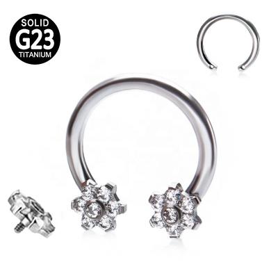 China FASHIONABLE new style titanium ear piercing clear flower barbell body jewelry horseshoe wholesale for sale