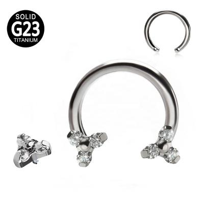 China New Trendy Style Nose Ear Jewelry Titanium 3 CZ Piercing Stones On Barbell Circular Horseshoe Wholesale for sale