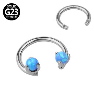 China FASHIONABLE Titanium Piercing Jewelry Internally Threaded Circular CBR Horseshoe Barbell With Fork Set Opal Stone Top for sale