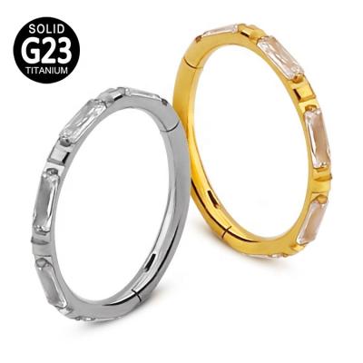 China FASHION G23 Titanium Nose Ear Piercing Jewelry 16g Hinged Segment Circle Ring With CZ Bezel Set for sale