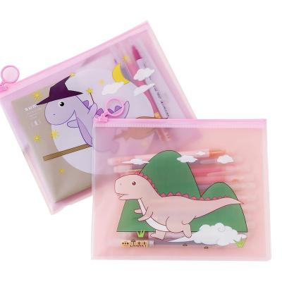 China Gather Heart Cute Magic Dinosaur Documents Girl Ring File Bag Finishing And Storage Stationery Bag Transparent School Pencil Case for sale