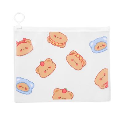 China Collect Documents Cartoon Bear Student File Bag Ring Zipper Bag Waterproof Learning Transparent Information Bag for sale