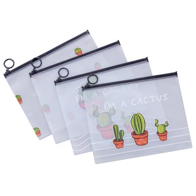 China Gather Simple Ring Zipper Bag Multifunctional Transparent Storage Cactus Cute Cartoon Documents File Folder Bag Wholesale for sale