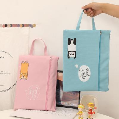 China Gather New Cute Oxford Cloth A4 Double Layer Folder Bag Wholesale Cartoon Portable File Student Document Zipper Bag for sale