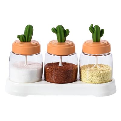 China Kitchen Seasoning Creative 2021 New Cactus Sealed Factory Made Cute Plastic Food Kitchen Seasoning Jar for sale