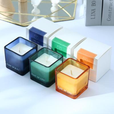 China Home Custom Clear Multi Color 10oz Latest Empty Luxury Decoration Square Candle Jar Glass Jar With Lid for sale