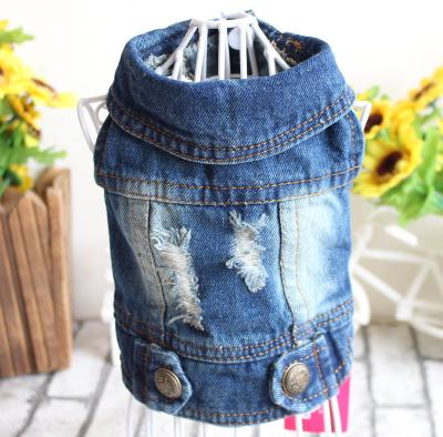 China Wholesale Viable Pet Apparel Pets Clothing Outfits Jean Denim Vest Jacket Clothes Blue For Dogs Cats for sale