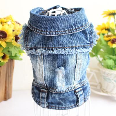 China Blue Denim Jean Clothes Jacket Viable Wholesale Small Pet Clothing Pet Vest For Boy Dogs Cats for sale