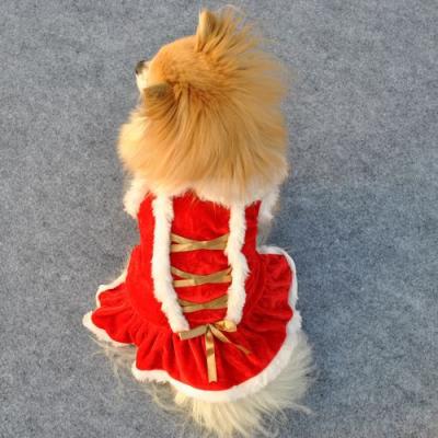 China Wholesale Sustainable Pet Clothing Red Soft Fleece Cat Puppy Dog Christmas Dress Clothes for sale