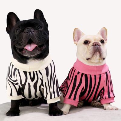 China Autumn Luxury Zebra Stripe Pet Viable Clothes Velvet Cat Puppy Dog Jumper Sweater Clothing Clothes for sale