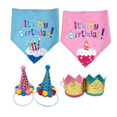 China Wholesale Pet Cat Puppy Dog Triangle Viable Hot Sale Happy Birthday Party Bandana And Hat for sale