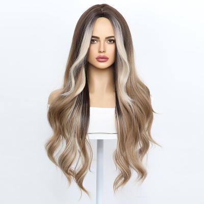 China European and American Gradient Loose Wave Golden Black Coffee Wigs Fashion Wavy Curly Women's Wigs for sale