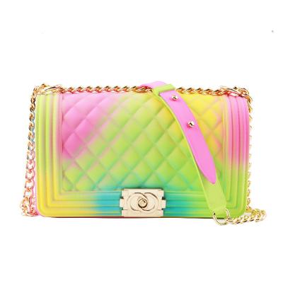 China Multi Color Candy Shoulder Bag Women Freeze Bag Handbags Shoulder Ladies Chain Rainbow Colorful Women Grab Tender Purses With Lock for sale