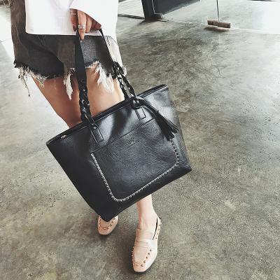 China Fashion Women PU Trim Leather Tote Bag Casual Women Large Size Handbag Color Women Shoulder Bag Female Tote Bag for sale