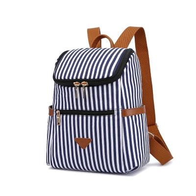 China Anti-theft Canvas Backpack Casual Feminine Striped Women Shape Outdoor Summer Rucksack Travel Shoulder Bags For Student Daypack for sale