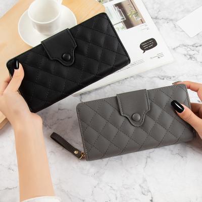 China Waterproof RFID Folding Long Wallet For Women Plaid PU Leather Phone Coin Clip With Zipper Latch Ladies Day Clutch Bag Card Holder for sale