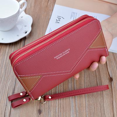 China Brand Waterproof Luxury Leather Women Long Zipper Coin Clips Geometric Design Tassel Clutch Wallet Female Money Credit Card Holder for sale