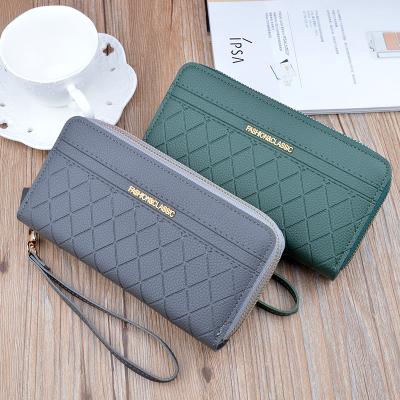 China New Fashion Waterproof Women's Long Wallet Zipper Rub - Thin Casual Lady Bags Pu Purse Wallet Card Solid Color Leather Phone Bag Long for sale