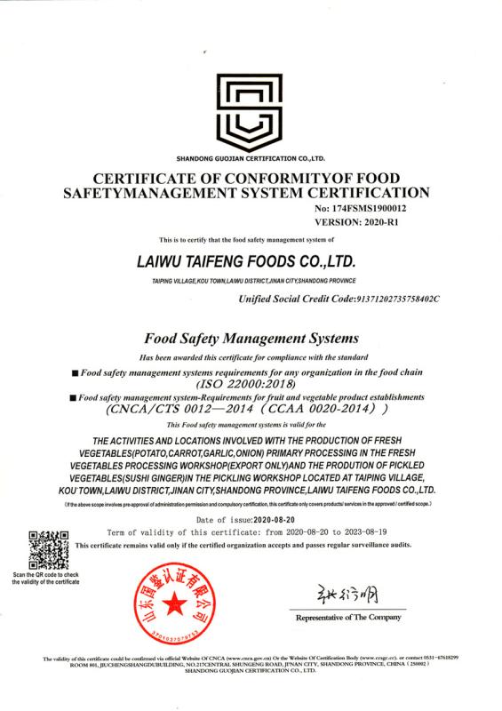 ISO22000 - Laiwu Taifeng Foods Co., Ltd.