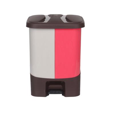 China Sustainable 60 Liter Best Price Twin Compartment Plastic Pedal Bin for sale