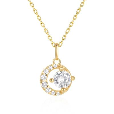 China Nickel-Free Lead-Free Hot  Dainty 925 Sterling SIlver Jewelry 18K Gold Plated Cubic Zircon Moon Locket Pendants Necklaces for sale