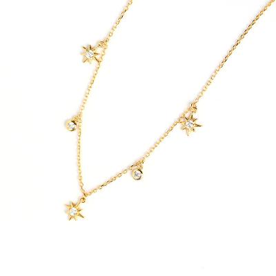 China TRENDY Fashion Gold Plated Diamond Star Charms Necklace Women Cubic Zircon 925 Sterling Silver Jewelry Necklace for sale