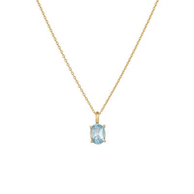 China TRENDY Fashion Sky Blue Topaz Pendant Necklace Women 18K Gold Plated 925 Sterling Silver Chain Zircon Natural Stone Necklace Jewelry for sale