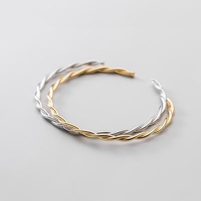 China TRENDY Simple Gold Plated Twisted Woven Bangle 925 Sterling Silver Fine Jewelry Bracelets Bangles Jewelry Women for sale