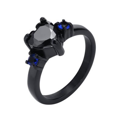 China Nickel-Free Lead-Free Trendy Couple  jewelry rings black gemstone zircon heart stainless steel rings for men gift for sale