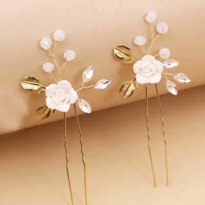 China Accessories Wholesale Flower Crystal Gold Hairpin Bridal Wedding Hair Pins For Women Accessories for sale