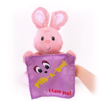 China Bunny Peek Boo Rabbit Plush Toy Hiding Behind Handkerchief With Laughing for sale