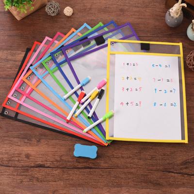 China Kids Colored Kids Writing Drawing Transparent PVC Easy Wiped Dry Erase Pockets Reusable Sleeves for sale