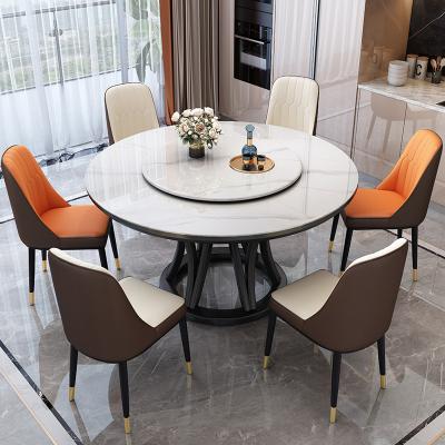 China Good Quality Modern Designer Indoor Round Marble Wooden Leg Dining Table Set 6 Chairs for sale