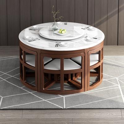 China Hot Sale Modern Designer Indoor Round Marble Solid Wood Dining Table Set With 6 Chairs for sale