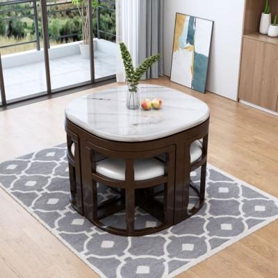 China Modern Dining Table and 4 Chairs Set Around White Marble Dining Table Modern Solid Wood Dining Table Set for sale