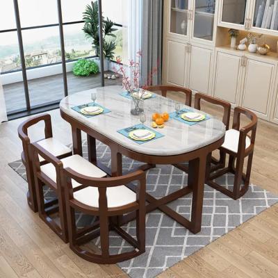 China Modern Modern Dining Room Furniture 6 Seater Dining Table Set Save Space Oak wood Dining Table With Chairs for sale