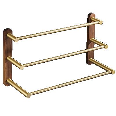 China Modern Free Punch Shelf Towel Holder Bathroom Walnut Wood Towel Rack for sale