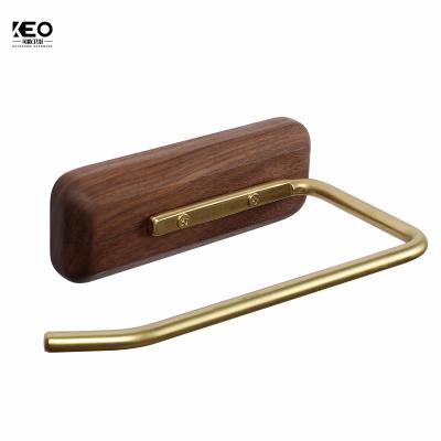 China Creative KEO Modern Nordic Bathroom Black Walnut Kitchen Paper Roll Holder Traditional Brass Paper Roll Holder for sale