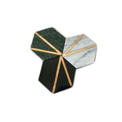 China Small Sustainable Lightweight Luxury Inlaid Marble Bar Coaster Copper Jewelry Tray for sale